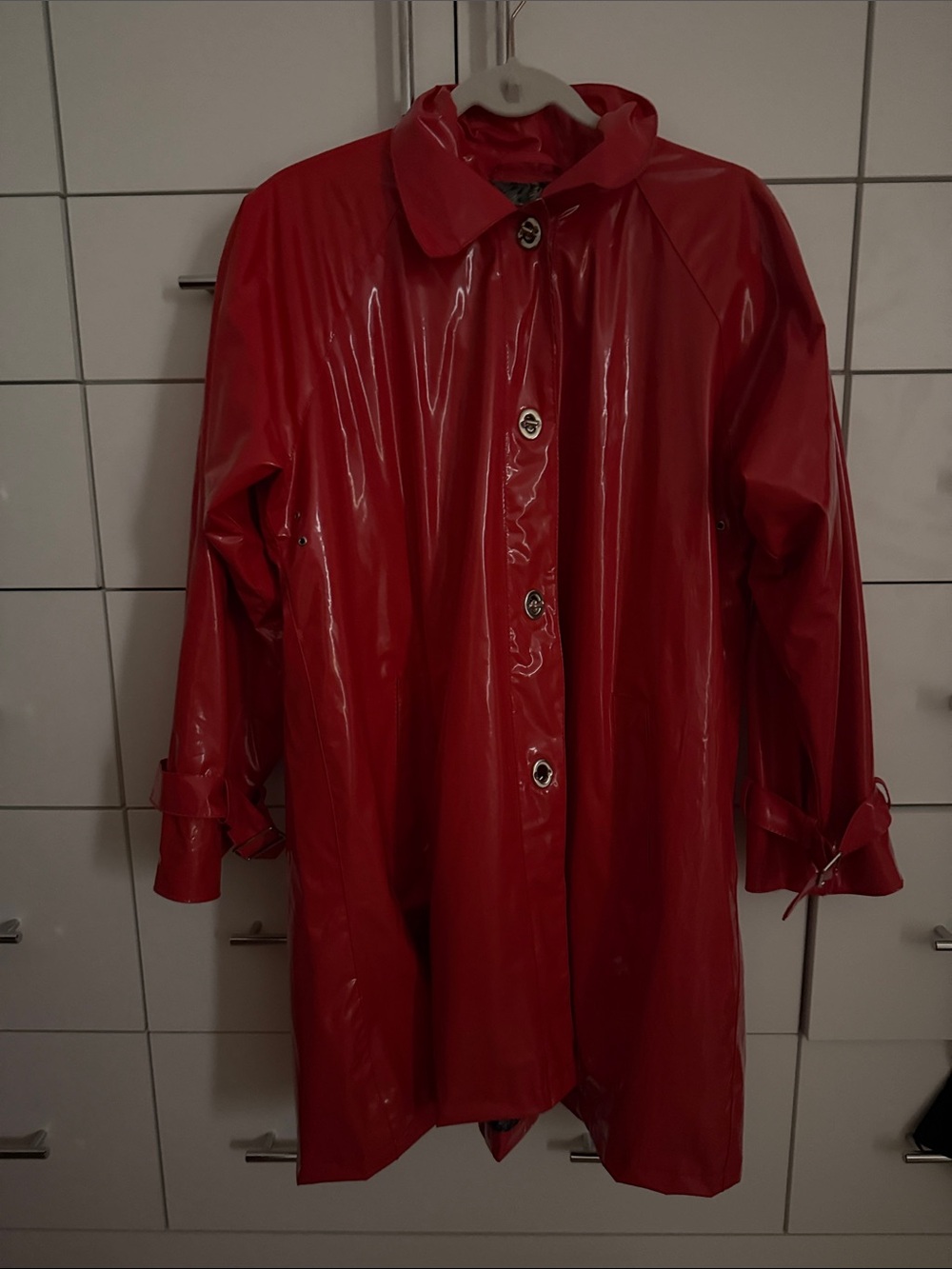 Red Women's Vinyl Button-Front Coat size medium Misty Harbor Vintage